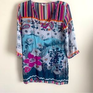 Coldwater Creek 100% Silk Floral Striped Tunic Top